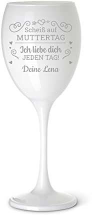 Love Faith Scheiß auf Muttertag Weißes Weinglas mit Gravur - XXL Weinglas mit lustigem Spruch zum Muttertag, Personalisiertes Muttertagsgeschenk