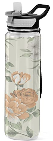Boys Bike Water Bottle for Men Women Vintage Flower Mens Water Bottle