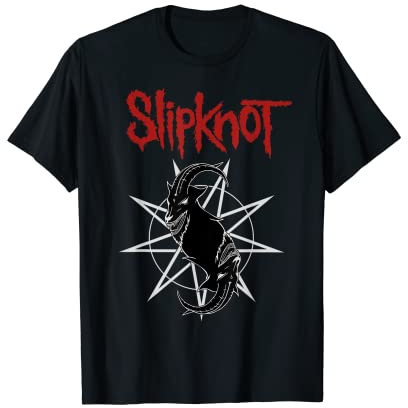 Slipknot Herren T-Shirt mit Sternlogo und Ziegenmotiv, Schwarz, S, Kurzarm, Klassisch, V-Ausschnitt, Officially Licensed, 100% Polyester, Imported
