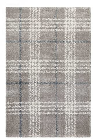 Wecon Home Moderner gewebter Esprit Hochflor-Teppich kariert für Wohnzimmer, Schlafzimmer und Kinderzimmer - Nora (80 x 150 cm, grau)
