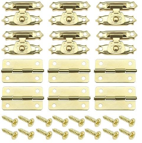 VGOL 36 Stück Box-Verriegelungen Und Scharniere mit Schrauben Antike Kleine Scharniere Vintage-Türscharniere Zubehör für Holzkisten Schmuckschatullen Schränke Gold