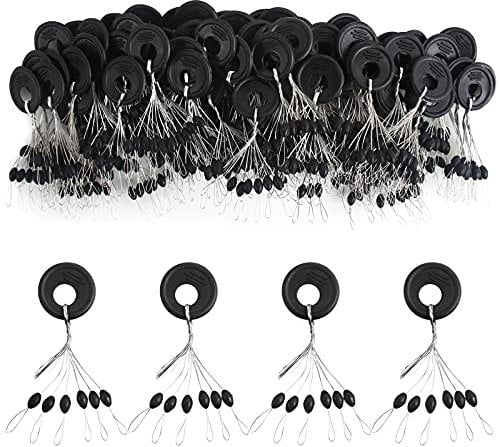 VIPMOON 600 Gummi Angeln Bobber Stopper, Gummistopper Schnurstopper Angeln, 6 in 1Gummiperlen Posen Angeln, Schwarz, 3 Größen Verfügbar (Oval, XS)