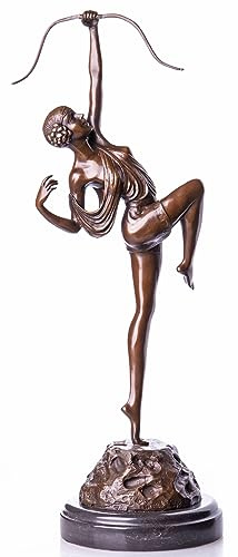 Art Deco Bronze Bogenschützerin signiert Bronzeskulptur auf Marmorsockel Frauenfigur Bogenschützerin 50cm pab010 Palazzo Exklusiv