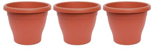 AC - Pack de 3 Macetas Mediterráneas - Plástico Resistente - Ideal para el Hogar, Plantas, Jardín, Decoración. - Cuidado de Plantas - Forma Redonda - 20 cm - Color Marrón