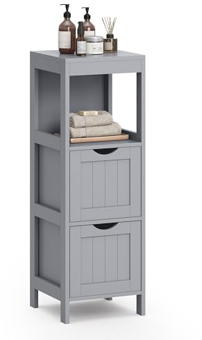VASAGLE Storage Cabinet, Storage Organizer Rack Stand for Bathroom, Living Room, Bedroom, Multifunctional Corner Unit, 2 Drawers, 35 Inches in Height, Dove Gray UBBC042G02