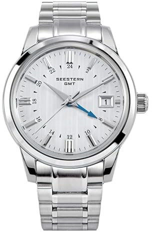 Seestern S446 GMT Automatik Stahl Silber Datumsanzeige Saphir Herrenuhr, Armband