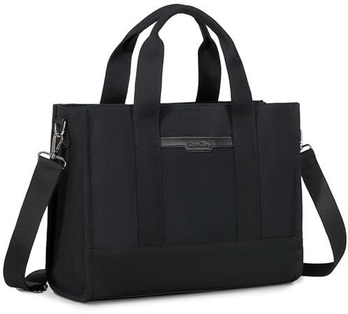 Chase Chic Canvas Handtasche Damen,14 Zoll Umhängetasche Tote Bag,Shopper Tasche mit Reißverschluss Mehrfachtasche Crossbody Bag für Arbeit/Reisen/Schule,Schwarz