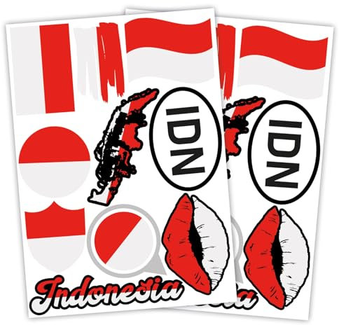 Finest Folia 2er Set DIN A4 Länderaufkleber Fahne Aufkleber Länderfahne Flagge für Auto Motorrad Sticker Länderflagge selbstklebend wetterfest R217 (22 Indonesien)