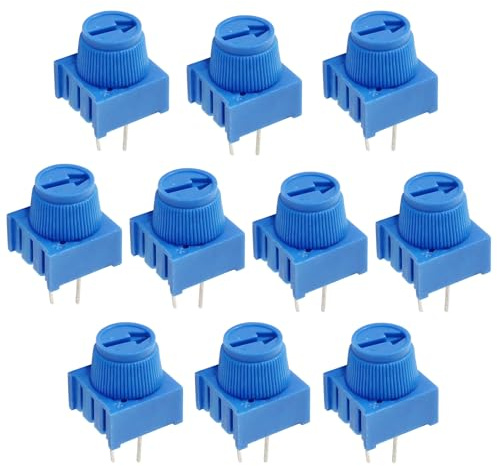 Waziaqoc 10 Pcs 10K Ohm Breadboard Trim Potentiometer, Blue Knob Variable Resistors Trimmer Potentiometer Assortment Kit for Arduino