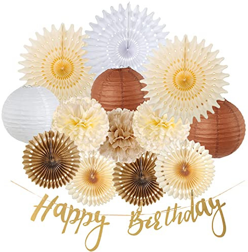 EASY JOY Boho Geburtstag Deko,Geburtstagsdeko Wiederverwendbare Party Deko Creme Farben Happy Birthday Girlande Geburtstagsdeko Frauen fürBabyparty Deko, Tischdeko Geburtstag