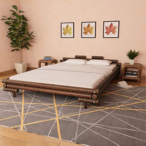 YUHI-HQYD Bettgestell,Full Size Bed Frame,Plattform-Bettgestell,Matratzenfundament,Doppelbett,Einschließlich Bambusbett-Latten,für Ersatz-Schlafzimmer und Büro, Dunkelbraun Bambus 160×200 cm