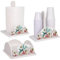 Lupia - Set 3 Pezzi Cucina in Legno White BANANA LEAVES grey: Porta Tovaglioli, Porta Bicchieri, Porta Rotolo, Decorazione Elegante, Adatto a Stili Moderni e Classici, stile foglie banano