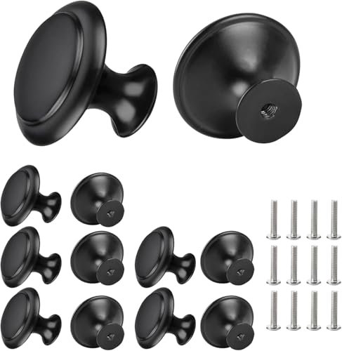 Taoduod Tiradores Cajones 12 Pzs 30mm Pomos y Tiradores de Muebles Negro Redondo Pomos de Cajón con Tornillo Perillas de Gabinete Redondas Tiradores Pomos Armario de Un Solo Agujero para Armarios Baño
