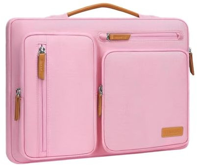 MOSISO 360 Protective Laptop Case 15 inch, 15 inch Laptop Sleeve Compatible with MacBook Air M4 M3 M2 2025-2023, Computer Notebook, Side Open Carrying Case with 4 Zipper Pockets&Handle, Pink