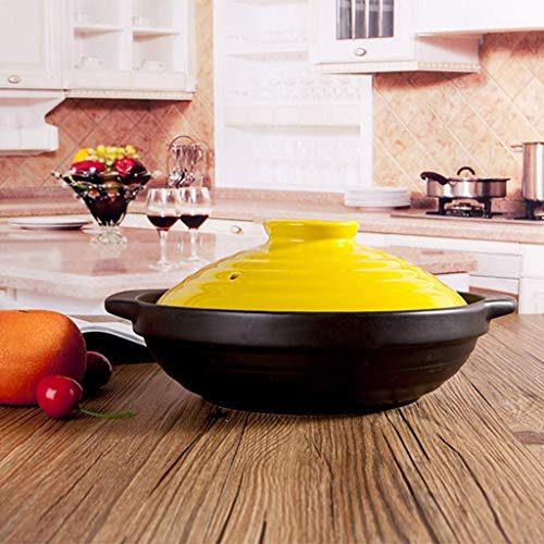Cacerola de cerámica Plana con Tapa Olla Caliente de cerámica Redonda Olla de Barro pequeña Olla de Barro Olla Resistente al Calor Estofado Antiadherente Olla Saludable A Amarillo 0,8 l