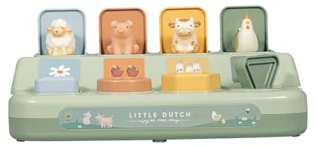 Little Dutch Pop Up Spielzeug Baby Lernspielzeug Motorikspielzeug mit Tasten zum Drücken - Tiere - Little Farm
