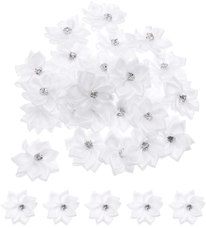 PATIKIL 3cm Piccoli Fiori a Nastro, 150pz Mista Fiori di Stoffa Raso Mini Seta Artificiali Finti per Decorazioni per Creazioni Fai Da Te Ornamenti Matrimoniali, Bianco