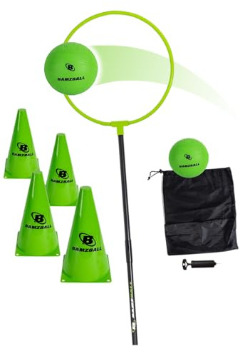 Trelines Bamzball Mannschaftsspiel – Outdoor-Teamspiel für 4–10 Spieler ab 5 Jahren – Komplettset mit verstellbarem Ring, 2 Bällen, Kegel und Pumpe – Ideal für Garten, Strand & Park