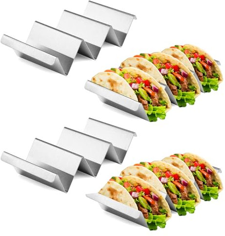 qhklew Taco Halter, Halter Ständer in Wellenform, 4 PACK Tortilla Halter mit Haltegriffen, Spülmaschinenfest & Backofenfest aus Edelstahl, für Halten Tacos, Sandwiches, Hot Dogs und Pfannkuche