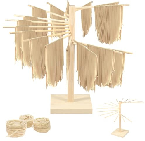 QINGLANG Stendipasta in legno con 16 manici da bar Supporto per spaghetti appendiabiti staccabile per pasta fresca fatta in casa