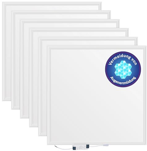 LECOM 6x Bürodeckenleuchten LED Panel 62x62 Flach Neutralweiß CRI90 UGR19 Arbeitsplatzbeleuchtung Rasterdecke Einbauleuchten kein Flimmern (4000lm)