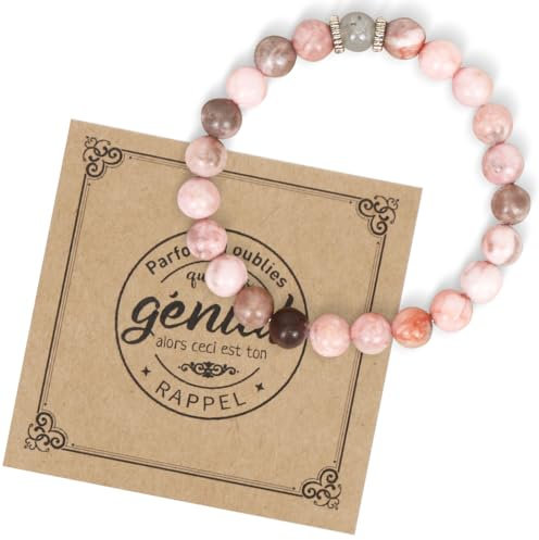 Rayure Rose Bracelet Cadeau Anniversaire pour Femme - Pierre Naturelle - Idée pour Maitresse, Maman, Sœur, Amie