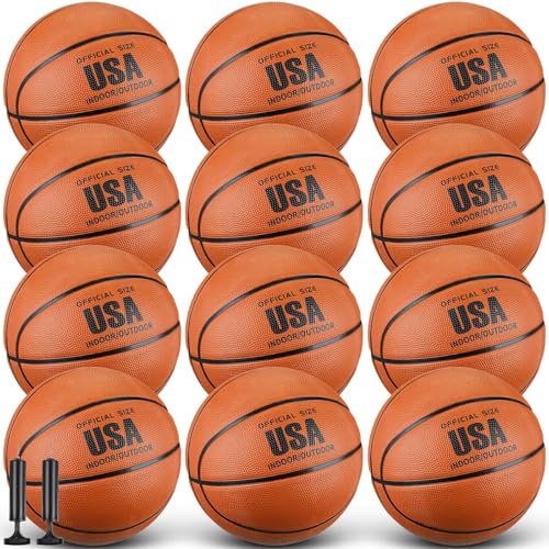 HyDren Basketball mit Pumpe, unaufgepumpt, Größe 6, für Outdoor-Sportbetrieb, maschinengenähter Ball, Braun, 12 Stück