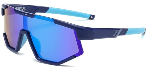 LOJUDI Kids Sunglasses Boys Girls - Polarised Sports Childrens Wrap Around Sun Glasses for Running Cycling Ski Baseball Cool Mirrored Teenagers UV400 Protection-Blue Mirrored