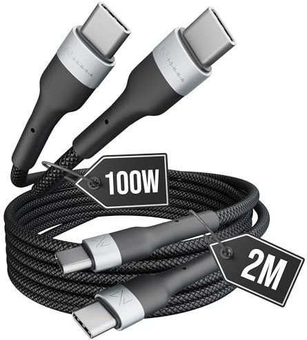 USB C to USB C Fast Charging Cable [2-Pack, 2m, 60W] – Braided Nylon Type C Charger for MacBook, iPhone 15, Samsung Galaxy S23/S22/A Series, Pixel, Xiaomi, Redmi, More