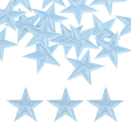 sourcing map 16Pcs Iron on Star Patches, Sew on Star Embroidered Patches, Decorative Repair Patch Applique for DIY Crafts Backpacks Bags Hats Clothes, 29mm Light Blue