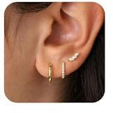 3 Paar Ohrringe Silber Gold Set für Damen, 14 Karat Vergoldet Kleine Ohrstecker Creolen Ohrring Wasserfest Stecker Hypoallergene mit Zirkonia Stapelbar Schmuck Geschenk für Frauen Mehrere Ohrlöcher