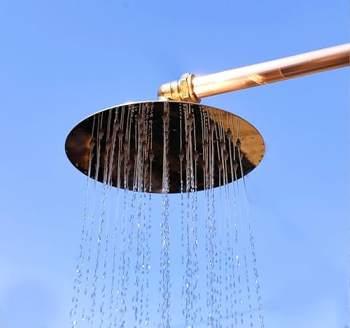 Cabezal de ducha plano de cobre que ahorra espacio, 8 pulgadas, uso en interiores y exteriores