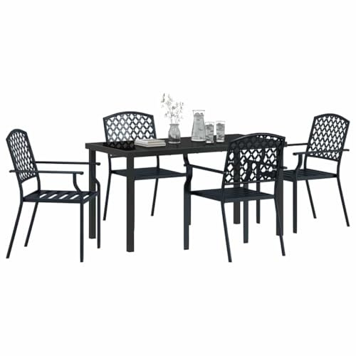 vidaXL Garten Essgruppe 5 pcs Anthrazit Stahl, Moderne Möbel für Garten und Terrasse, stapelbarer Tisch, langlebige Essgruppe, ideal für draußen