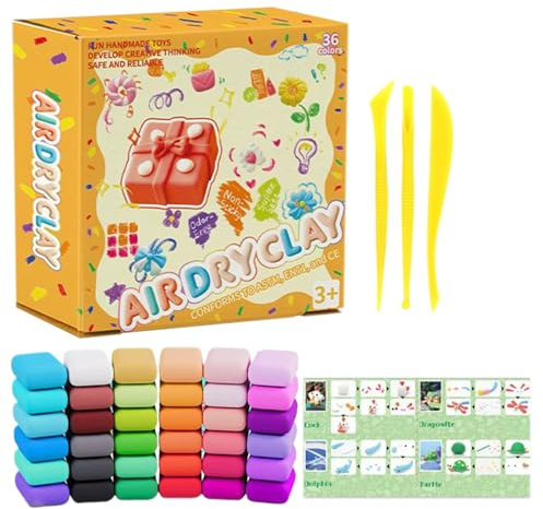 Lufttrocknender Modellierton,36 Farben Bastelknete Selbsthärtend - Leichte Geschmeidige Knetmasse Für Modellieren Sensorikspiel Kinder Mädchen 3-12 Jahre