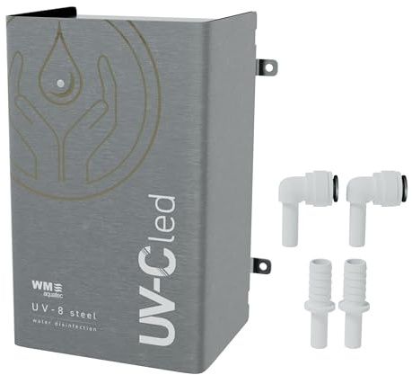 UV-8 steel | UV-C LED Chemiefreie Wasseraufbereitung | Inklusive Durchflusssensor | Robustes Edelstahlgehäuse | Sauberes, reines Wasser für Camping, Boote & Foodtrucks | Plug-and-Play | WM aquatec
