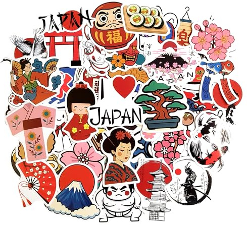 Set Japan Aufkleber Vinyl Sakura Fuji Torii Laterne Welle Essen Japanische Kultur Sticker Ästhetik Laptop Wasserflasche Tagebuch Notizbuch Scrapbook Dekoration Basteln