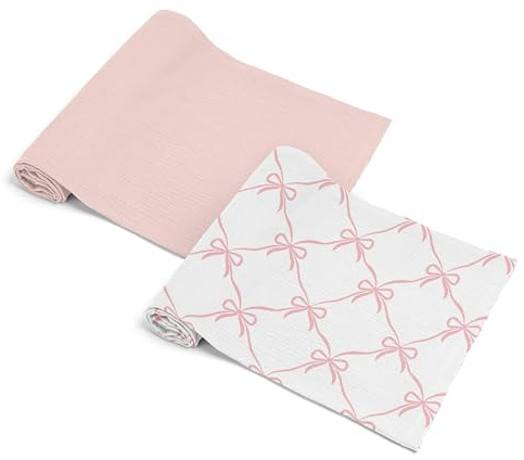 Sweet Jojo Designs 2-Piece Baby Muslin Swaddle Blanket Set (Pink Bows) for Girls, Infant Nursery, Lightweight Cotton Blanket for Newborns (Solid Blush, Elegant Bow for the Ballerina Ballet Collection)