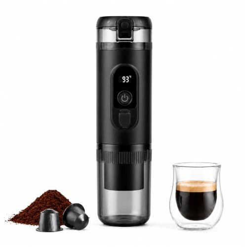 KIRJAUDU Tragbare Espressomaschine mit Akku, Mini Kaffeemaschine USB‑C | 2‑in‑1‑Modell, kompatibel mit NS‑Kapseln & gemahlenem Kaffee, für Reisen, Camping, Wohnmobil, Büro und Outdoor‑Einsätze