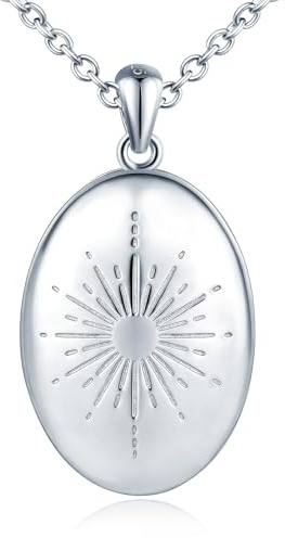 MICSAVI Silber 925 Medaillon Foto Kette Sonne Halskette Oval Anhänger zum öffnen für Bilder Schmuck für Damen Mädchen