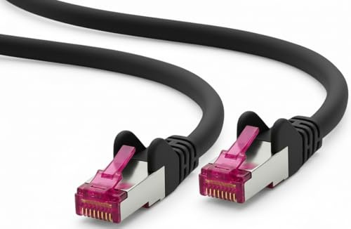 AmzNet Cable de red CAT 6a de 15 metros, color negro, 1 unidad, cable LAN RJ45 S/FTP PiMF, certificado GHMT, 10 Gbps, 500 MHz, cable de cobre para router, conmutador, Smart TV, PC y red