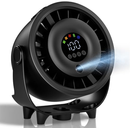 QSPORTPEAK Ventilador de nebulizador de escritorio, pantalla digital de 100 velocidades, bajo ruido, inclinación ajustable a 120°, mesa ventilador USB recargable, diseño de pared para dormitorio de