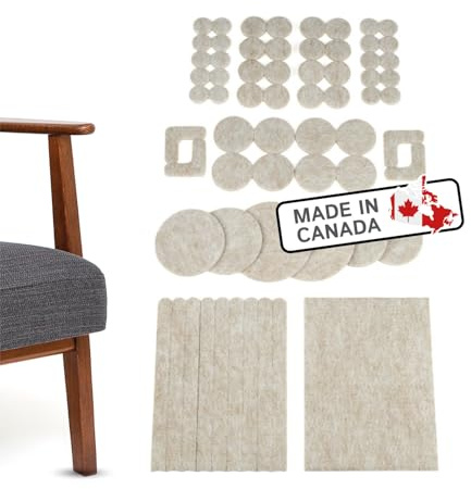 Premium Filzgleiter Selbstklebend, 64er Set, Verschiedene Größen, 5mm Dicke – Ideal für Schwere Möbel, Schutz für Laminat & Parkett, Weiß/Beige - Made in Canada