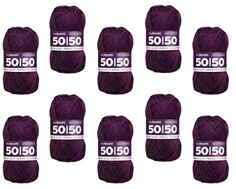 myboshi 50/50-Ganzjahres-Wolle aus Baum- und Merinowolle, für Oberbekleidung geeignet, Mulesing-frei, hochwertiges Häkel-/Strickgarn, 50g, Ll 110m Lila (Brombeere) 10 Knäuel