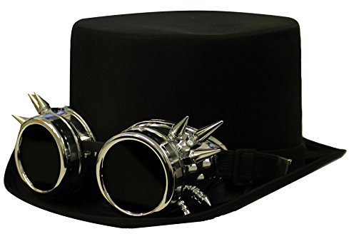 I LOVE FANCY DRESS STEAMPUNK DAMPFROCKER SCHWARZER ZYLINDER HUT+SILBERNER RETRO UHRMACHER LOOK BRILLE UNISEX ZUBEHÖR TECHNIK CLOCKWORKER ZEIT VERGANGENHEITS KOSTÜM VERKLEIDUNG