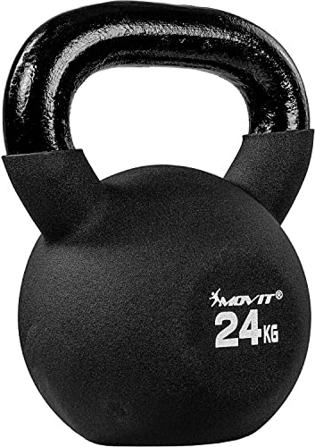 MOVIT® Kettlebell PRO 2–24 kg aus Gusseisen mit Neopren für Krafttraining | Breiter Griff, flacher Standboden und rutschfeste Oberfläche – die ideale Kugelhantel für Home Gym & Krafttraining