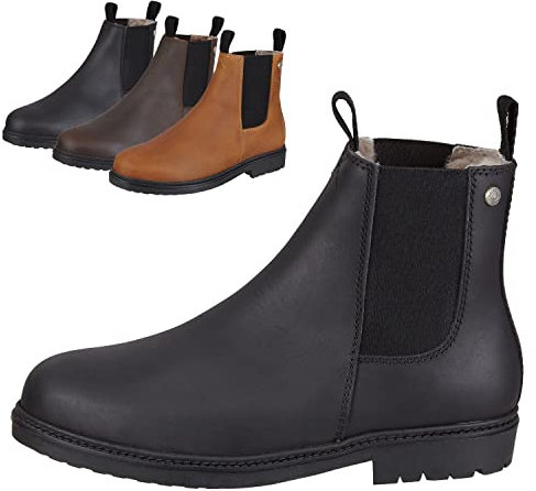 SUEDWIND FOOTWEAR Reitstiefeletten New Work Winter für Damen – Chelsea Boots aus Leder – Reit- & Freizeit-Stiefelette mit Gummisohle & Merino-Lammfellfutter – Schuhe in Schwarz – Größe 44
