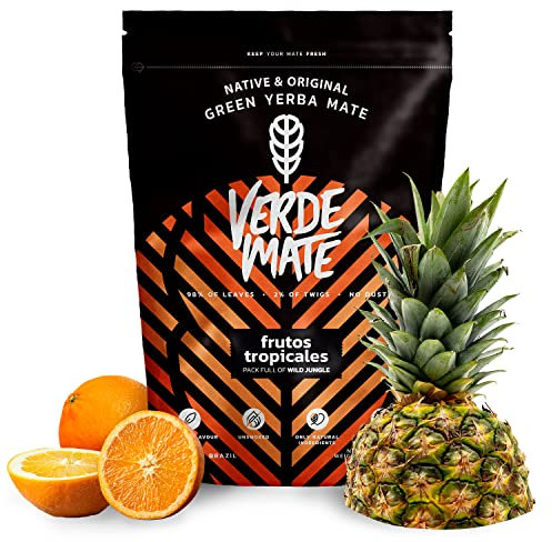 Verde Mate Green Frutos Tropicales Mate Tee 500g Yerba Mate Grün Tropische Früchte anregender Mate Tee aus Brasilien Großes Paket (0,5 kg)