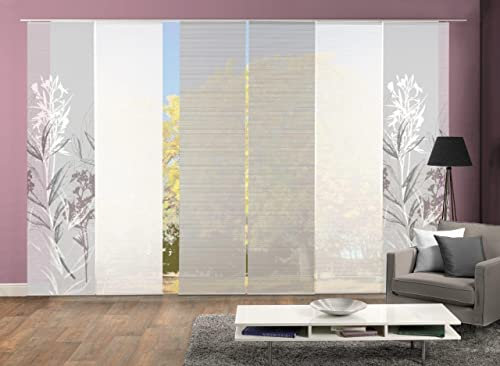 VISION S 96653-0307 | 6er-Set Schiebegardine SEMORA | halb-transparenter Stoff in Bambus-Optik | 6X 260x60 cm | Farbe: Grau