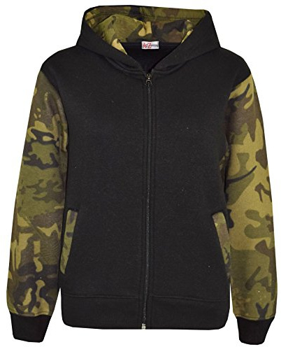 A2Z 4 Kids Boys Girls Jackets Kids Camouflage Fleece - A2Z Camo Contrast Hoodie Green 11-12