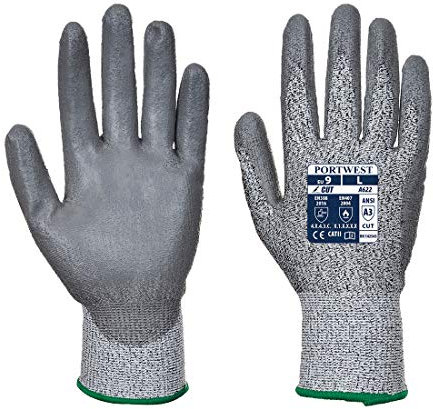 Portwest Gant anti-coupure Mr, avec paume en PU, taille XS, couleur : gris, A622G7RXS